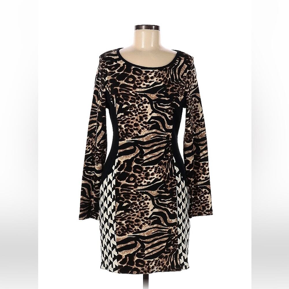 Dor Dor Couture leopard print long sleeved bodycon‎ sweater Dress, size medium